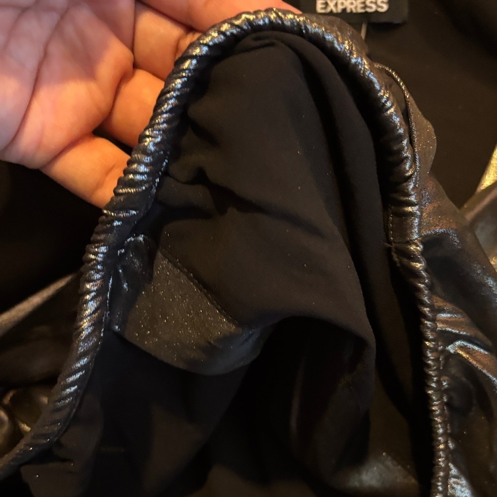 Express Shiny Black Draped Blouse - Picture 7 of 7